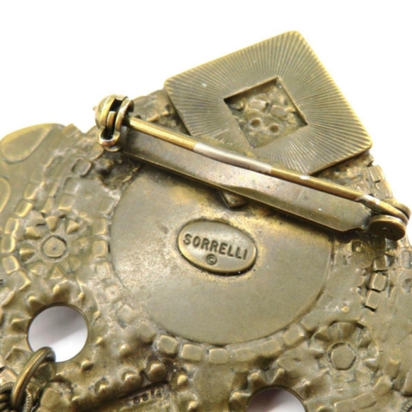 Sorrelli Antiqued Gold Toned Multi Gem Swag Brooch With Earrings, Signed VTG - Picture 7 of 12